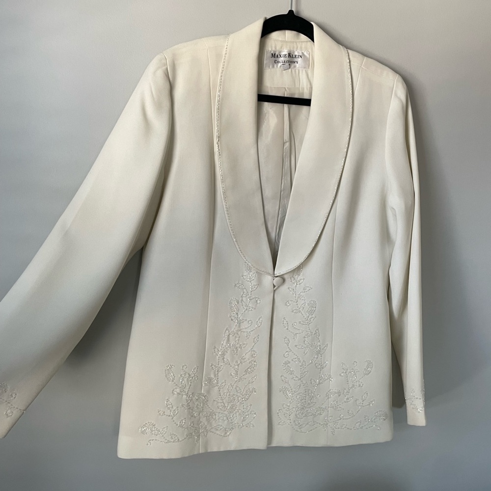 Vintage Maxie Klein Collections White Beaded Blazer